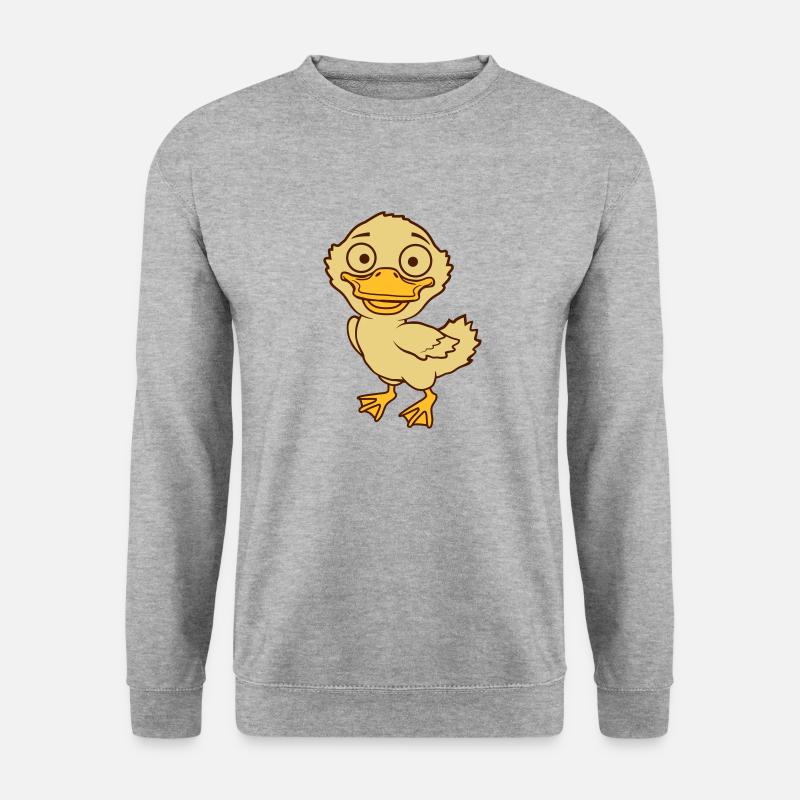 Süßes kleines Comic Entenküken - Unisex Pullover - Weißgrau meliert