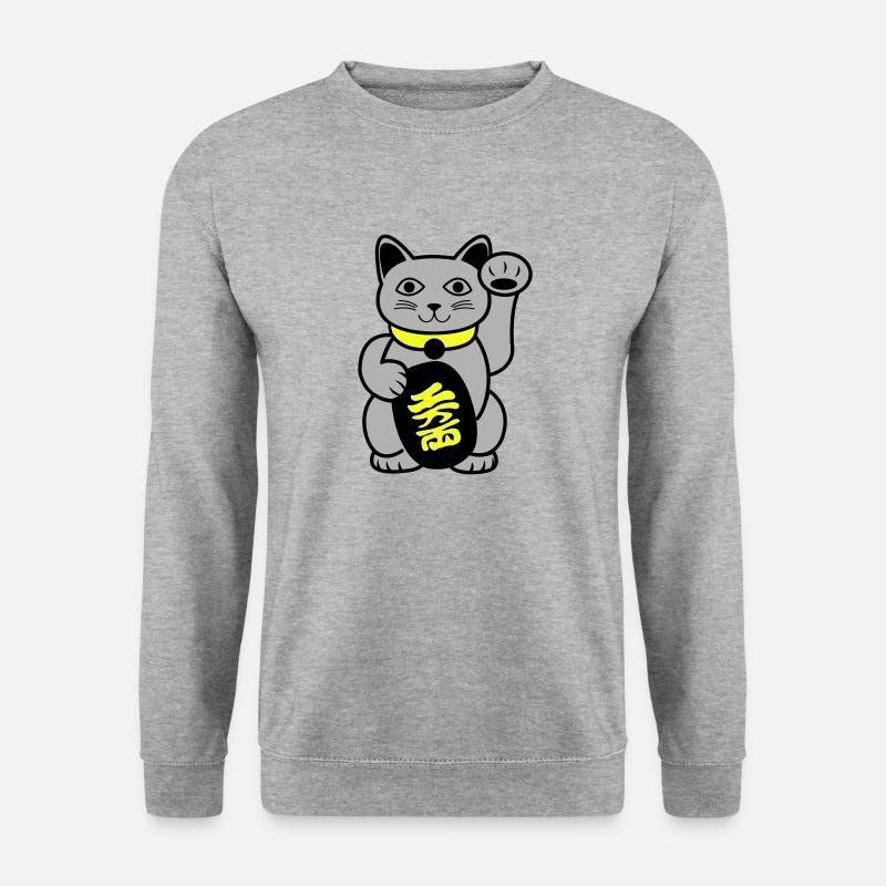Maneki Winkekatze - Unisex Pullover - Weißgrau meliert