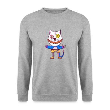 Bart Katze - Unisex Pullover - Weißgrau meliert - Vorne - Alina (178cm) & Michal (187cm)