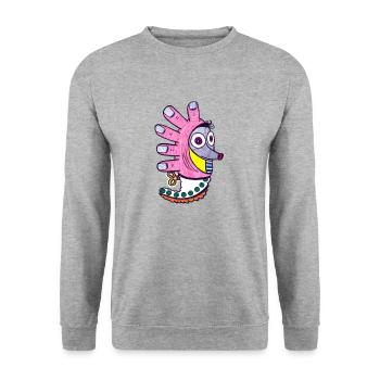 Finger Igel - Unisex Pullover - Weißgrau meliert - Vorne - Alina (178cm) & Michal (187cm)