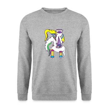 Einhorn Gockel - Unisex Pullover - Weißgrau meliert - Vorne - Alina (178cm) & Michal (187cm)