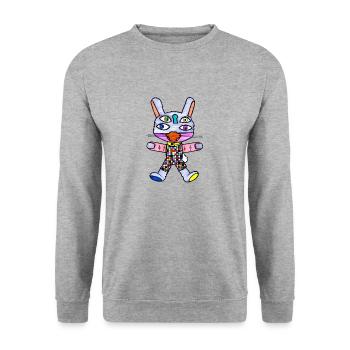 Katzenhase - Unisex Pullover - Weißgrau meliert - Vorne - Alina (178cm) & Michal (187cm)