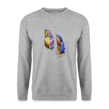Feder - Unisex Pullover - Weißgrau meliert - Vorne - Alina (178cm) & Michal (187cm)