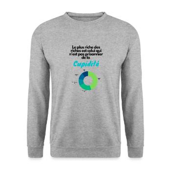 cupidité riche - Sweat-shirt Unisexe - gris chiné - Devant - Alina (178cm) & Michal (187cm)
