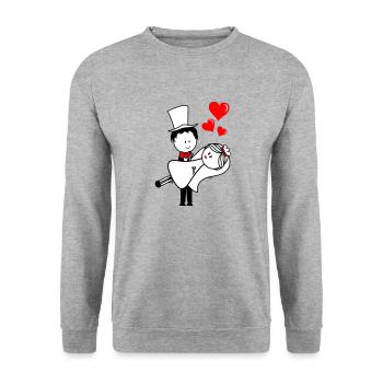 ehepaar married - Unisex Pullover - Weißgrau meliert - Vorne - Alina (178cm) & Michal (187cm)
