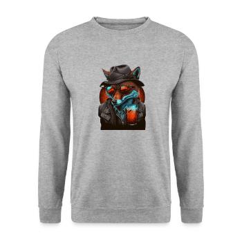 Cooler Gangster Fuchs mit Bier und Sonnenbrille - Unisex Pullover - Weißgrau meliert - Vorne - Alina (178cm) & Michal (187cm)
