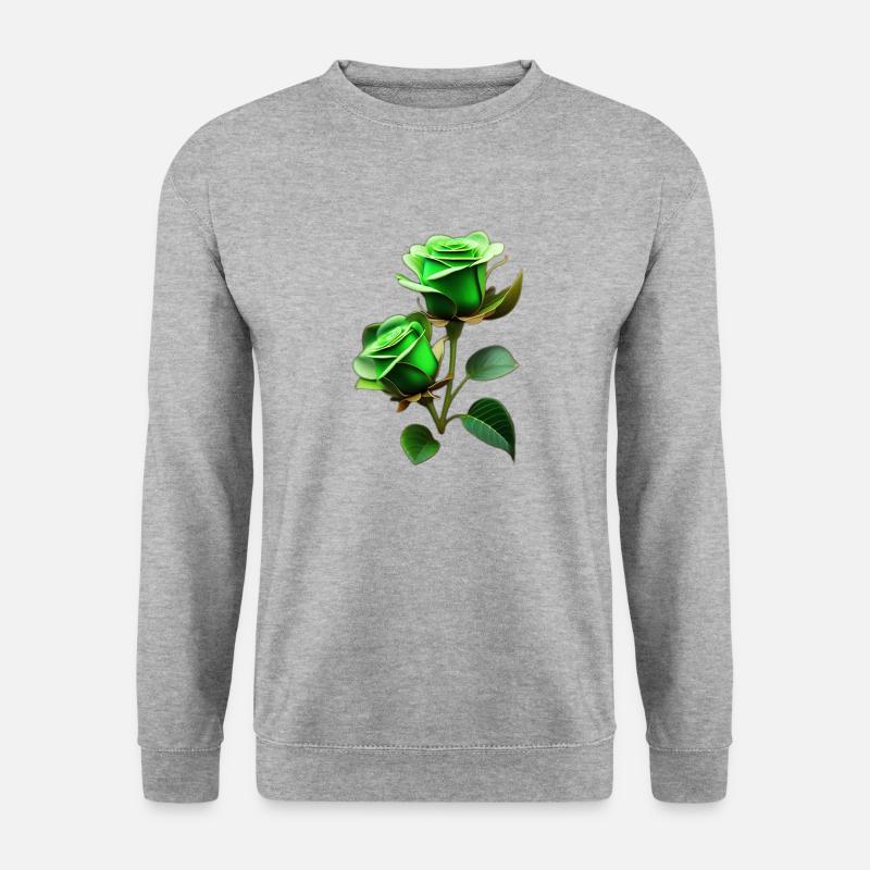 Grüne Rosen - Unisex Pullover - Weißgrau meliert