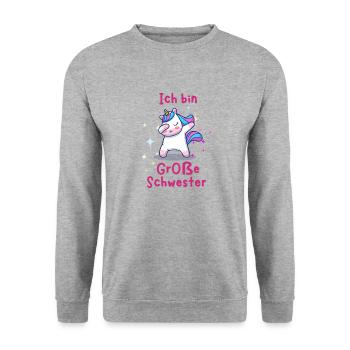 große Schwester - Unisex Pullover - Weißgrau meliert - Vorne - Alina (178cm) & Michal (187cm)
