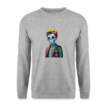 Colored Dia de los Muertos Kid - Unisex Sweatshirt - salt & pepper - Front - Alina (178cm) & Michal (187cm)