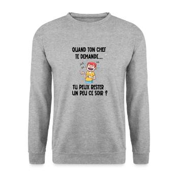 tu peux rester un peu ce soir - Sweat-shirt Unisexe - gris chiné - Devant - Alina (178cm) & Michal (187cm)