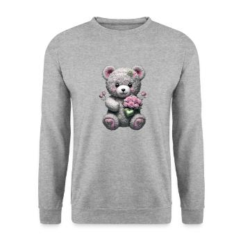 Ours en peluche avec des roses - Sweat-shirt Unisexe - gris chiné - Devant - Alina (178cm) & Michal (187cm)
