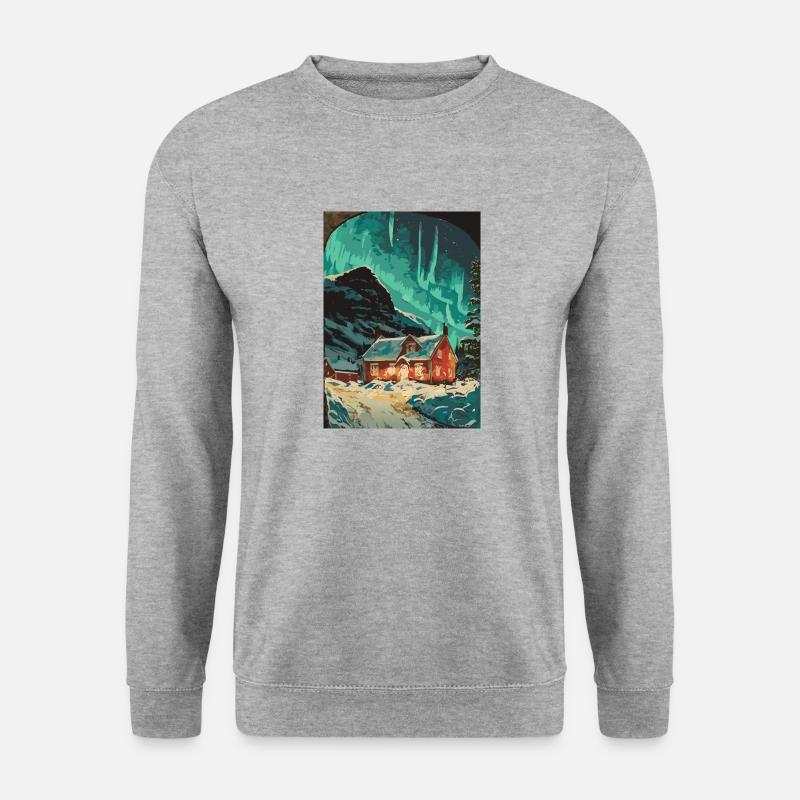 Holzhütte im Schnee - Unisex Pullover - Weißgrau meliert
