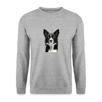 Border Collie - Portrait I - Unisex Pullover - Weißgrau meliert - Vorne - Alina (178cm) & Michal (187cm)