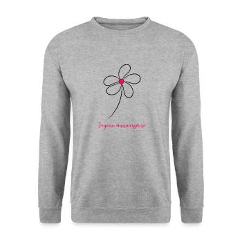 JOYEUX ANNIVERSAIRE. HAPPY BIRTHDAY. ANNIVERSAIRE. - Sweat-shirt Unisexe - gris chiné - Devant - Alina (178cm) & Michal (187cm)