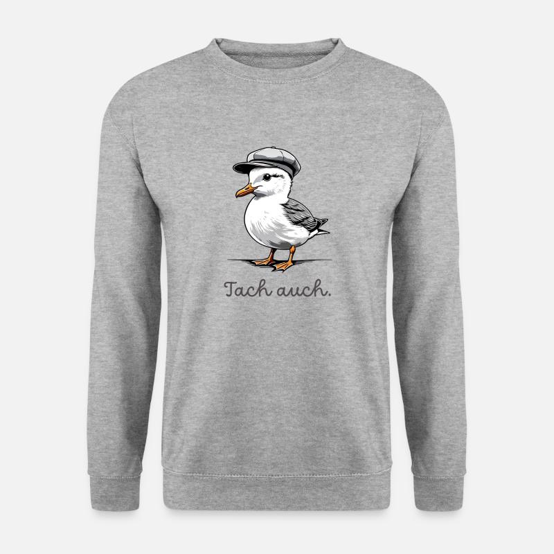 Süße norddeutsche Möwe "Tach auch" - Unisex Pullover - Weißgrau meliert