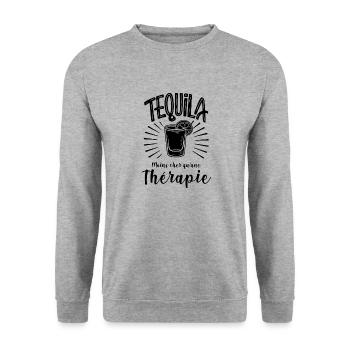 tequila moins cher qu'une thérapie - Sweat-shirt Unisexe - gris chiné - Devant - Alina (178cm) & Michal (187cm)