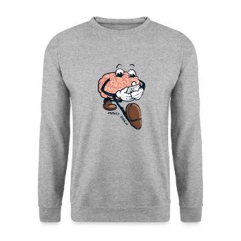 Cerveau Addict - Sweat-shirt Unisexe - gris chiné - Devant - Alina (178cm) & Michal (187cm)