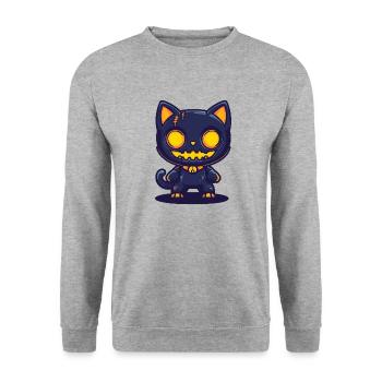 Katze Halloween Lustig - Unisex Pullover - Weißgrau meliert - Vorne - Alina (178cm) & Michal (187cm)