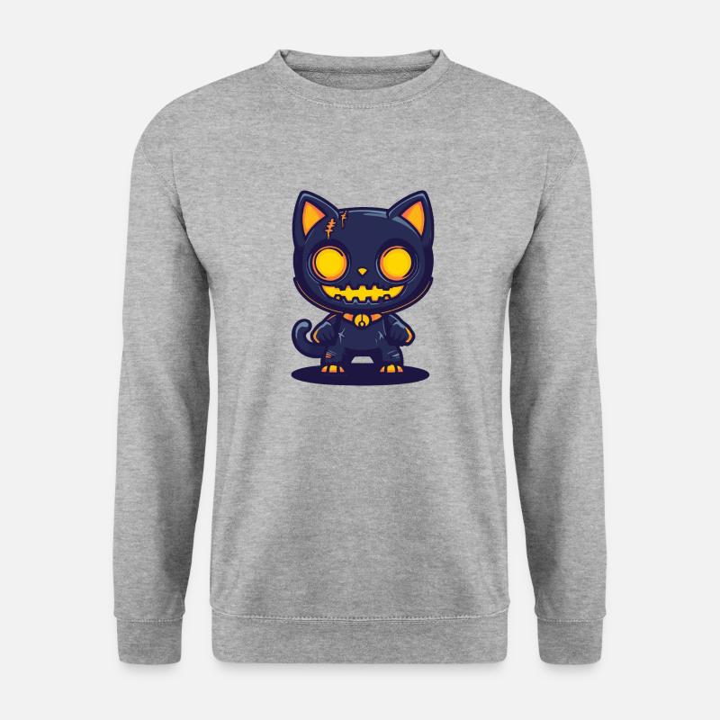 Katze Halloween Lustig - Unisex Pullover - Weißgrau meliert