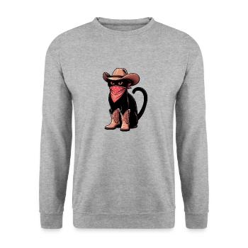 Cowboy-Katze - Unisex Pullover - Weißgrau meliert - Vorne - Alina (178cm) & Michal (187cm)