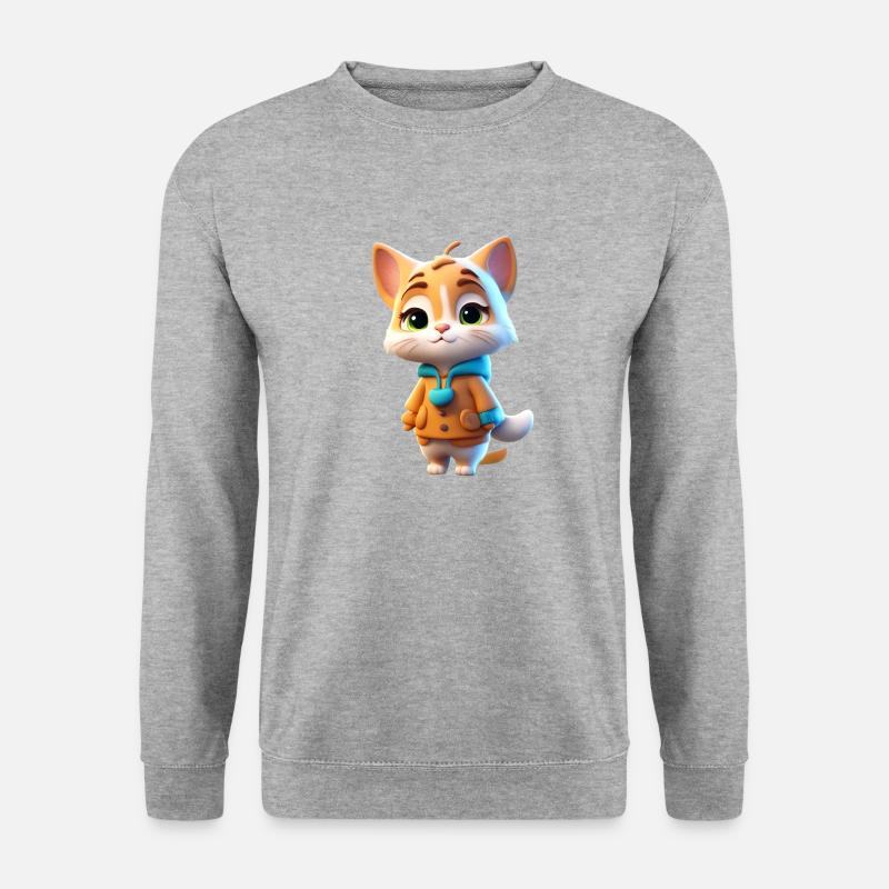 Süße Herbstkatze - Unisex Pullover - Weißgrau meliert