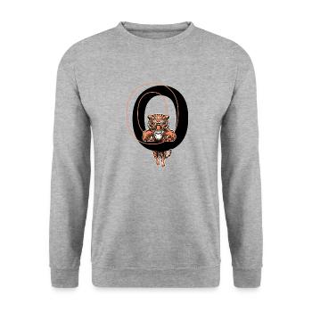 Buchstabe O Tiger - Geschenkidee - Unisex Pullover - Weißgrau meliert - Vorne - Alina (178cm) & Michal (187cm)