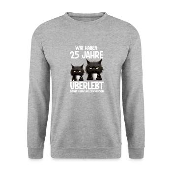 25 Jahre Ehe überlebt Silberhochzeit Hochzeitstag - Unisex Pullover - Weißgrau meliert - Vorne - Alina (178cm) & Michal (187cm)