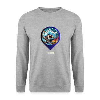 AI Design: Comic City Motif of Istanbul - Unisex Sweatshirt - salt & pepper - Front - Alina (178cm) & Michal (187cm)