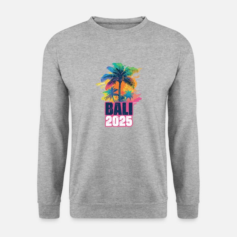 Bali 2025 Urlaub Palmen - Unisex Pullover - Weißgrau meliert