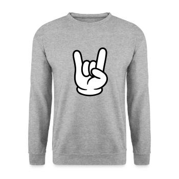 Hand Comic Party Zeichen - Unisex Pullover - Weißgrau meliert - Vorne - Alina (178cm) & Michal (187cm)
