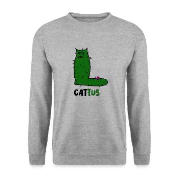 Cattus – Kaktuskatze Doodle, grüne Katze mit Stacheln. - Unisex Pullover - Weißgrau meliert - Vorne - Alina (178cm) & Michal (187cm)