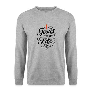 Jesus My Life Faith - Unisex Sweatshirt - salt & pepper - Front - Alina (178cm) & Michal (187cm)