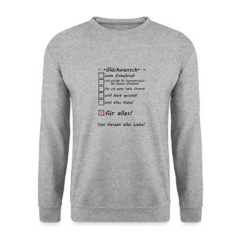 Uroma Glückwunsch zum Enkel Enkelin Enkelkind - Unisex Pullover - Weißgrau meliert - Vorne - Alina (178cm) & Michal (187cm)