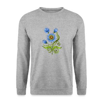 Blumen - Unisex Pullover - Weißgrau meliert - Vorne - Alina (178cm) & Michal (187cm)