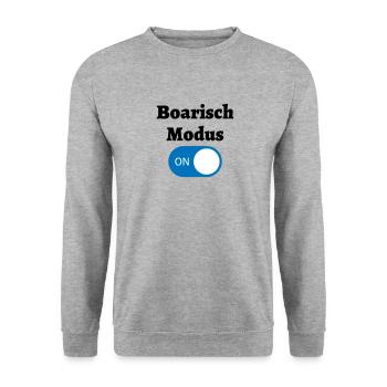Boarisch Modus - bayerischer Spruch - Unisex Pullover - Weißgrau meliert - Vorne - Alina (178cm) & Michal (187cm)