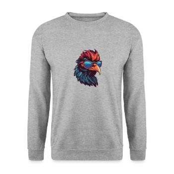 Hahn Hipster Cool Party - Unisex Pullover - Weißgrau meliert - Vorne - Alina (178cm) & Michal (187cm)