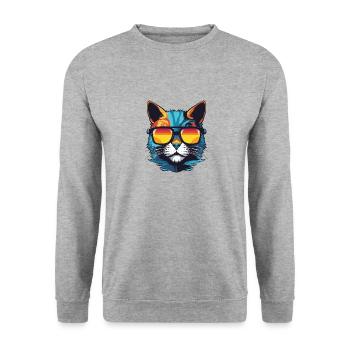 Katze Symbol Hipster Cool Party - Unisex Pullover - Weißgrau meliert - Vorne - Alina (178cm) & Michal (187cm)