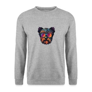 Yorkshire Terrier Hund Hipster Cool Party - Unisex Pullover - Weißgrau meliert - Vorne - Alina (178cm) & Michal (187cm)