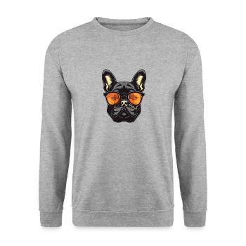 Französische Bulldogge Hund Kopf - Unisex Pullover - Weißgrau meliert - Vorne - Alina (178cm) & Michal (187cm)