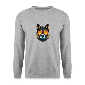 Akita Hund Hipster Cool Party - Unisex Pullover - Weißgrau meliert - Vorne - Alina (178cm) & Michal (187cm)