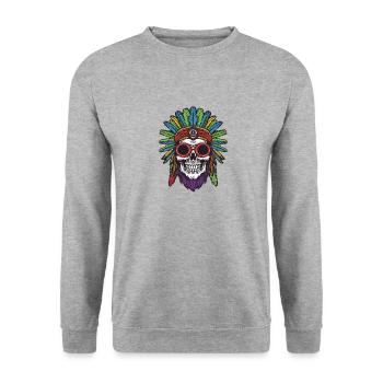 Apache Skull Indian - Unisex Sweatshirt - salt & pepper - Front - Alina (178cm) & Michal (187cm)