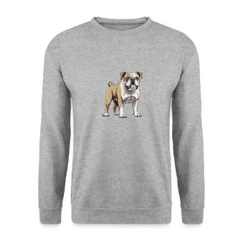 Bulldog Hund Tier - Unisex Pullover - Weißgrau meliert - Vorne - Alina (178cm) & Michal (187cm)