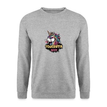 Teneriffa 2024 Einhorn - Unisex Pullover - Weißgrau meliert - Vorne - Alina (178cm) & Michal (187cm)