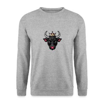 Bulle Porträt Tier Taurus Kopf Krone - Unisex Pullover - Weißgrau meliert - Vorne - Alina (178cm) & Michal (187cm)