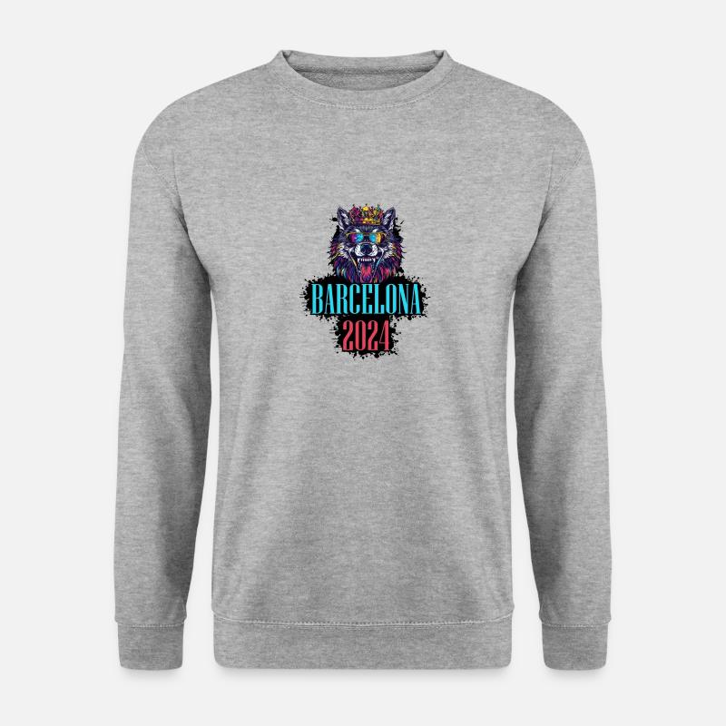 Barcelona 2024 Urlaub Wolf - Unisex Pullover - Weißgrau meliert