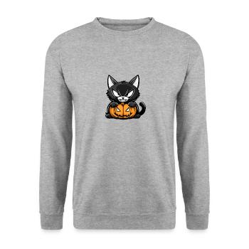Cat Halloween Cat - Unisex Sweatshirt - salt & pepper - Front - Alina (178cm) & Michal (187cm)