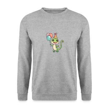Lizard Birthday Baby - Unisex Sweatshirt - salt & pepper - Front - Alina (178cm) & Michal (187cm)