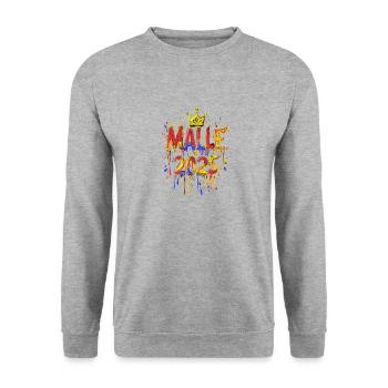 Malle 2025 Mallorca Urlaub Bunt - Unisex Pullover - Weißgrau meliert - Vorne - Alina (178cm) & Michal (187cm)