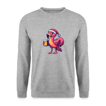 Flamingo Bier Xmas Weihnachten - Unisex Pullover - Weißgrau meliert - Vorne - Alina (178cm) & Michal (187cm)