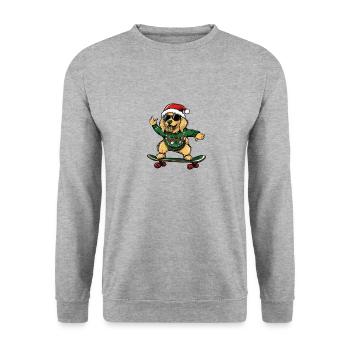 Golden Retriever Hund Weihnachten Skateboard - Unisex Pullover - Weißgrau meliert - Vorne - Alina (178cm) & Michal (187cm)